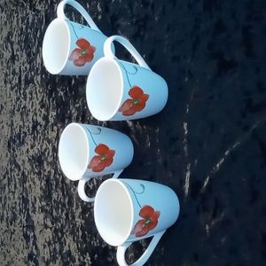 Corsica Home Poppy Porcelain Coffee/Tea Mug 12oz White/Red/Orange/Green Set of 4